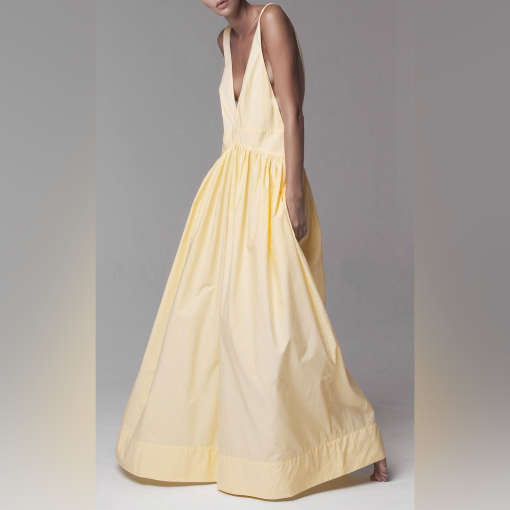 Kalita Zephyr V Neck Dress Yellow Maxi Cotton Size Medium